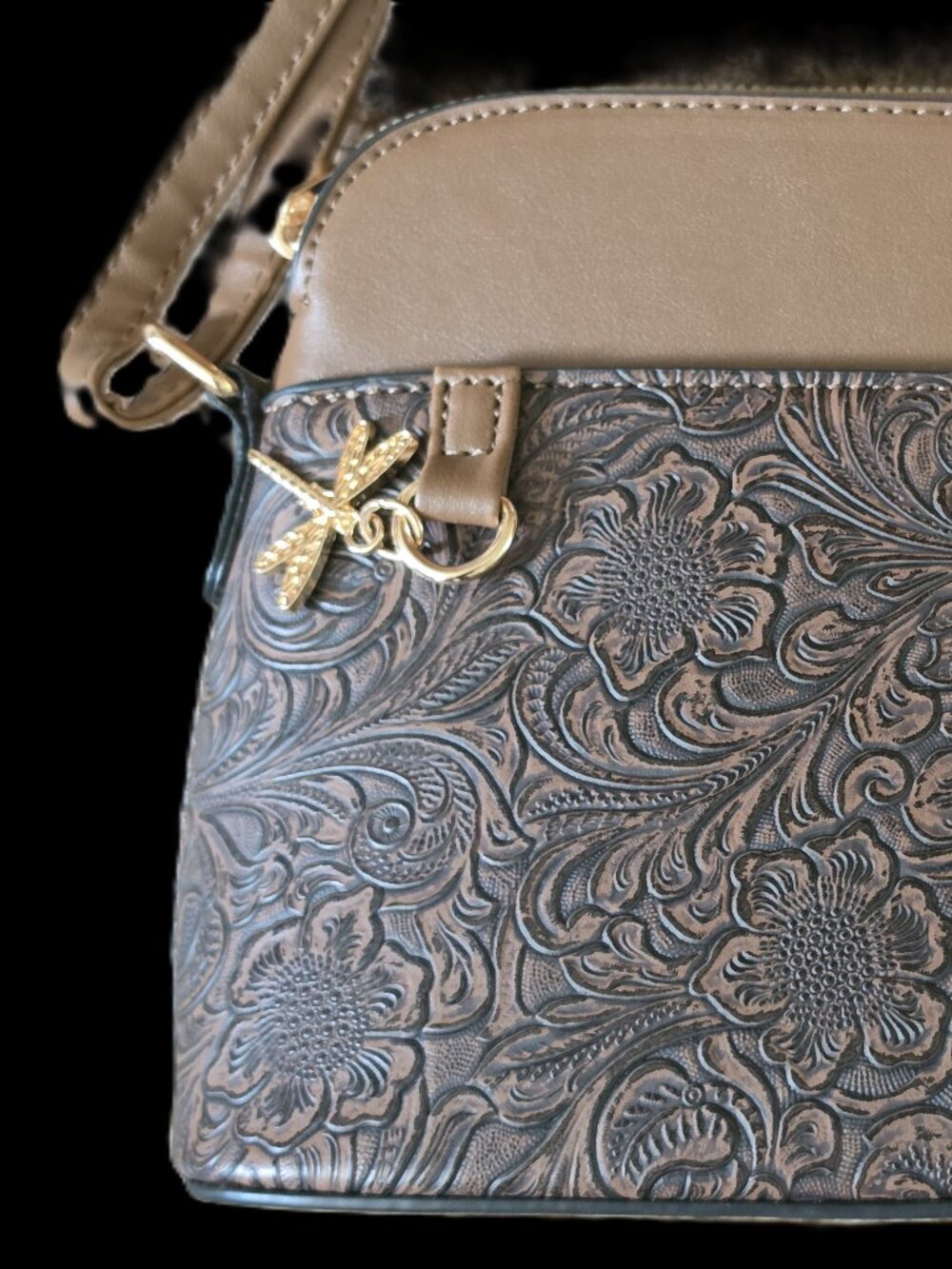 Chestnut Brown Faux Leather "TOOLED" Women's XBody Purse WesternNWT by LeBag